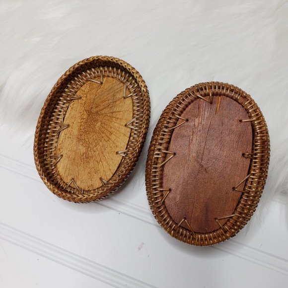 VTG Lombok Carved Wood Frog Rattan Basket Weave Indonesian Island Trinket Box - Picture 2 of 11